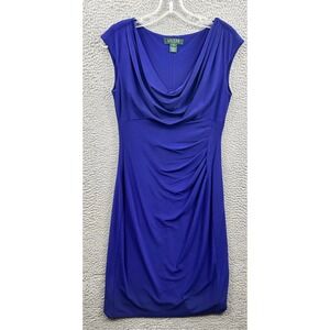 Lauren Ralph Lauren Royal Blue Cowl Neck Ruched Sheath Dress‎ Size 6